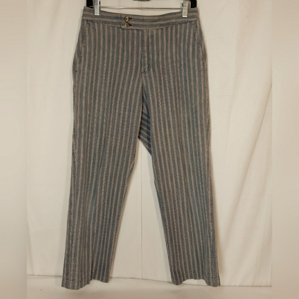 Size 10 Ladies Liz Claiborne Pants. Cotton Striped with Flat Front. 28" Inseam.